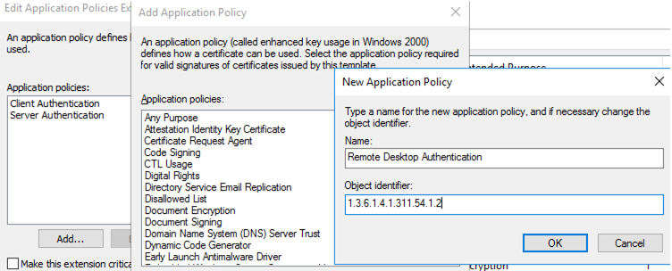 ca template for Remote Desktop Authentication 1.3.6.1.4.1.311.54.1.2