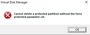 Cannot delete a protected partition without the force protected parameter set.