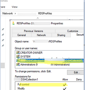 Configure share permissions for User Profile Disks