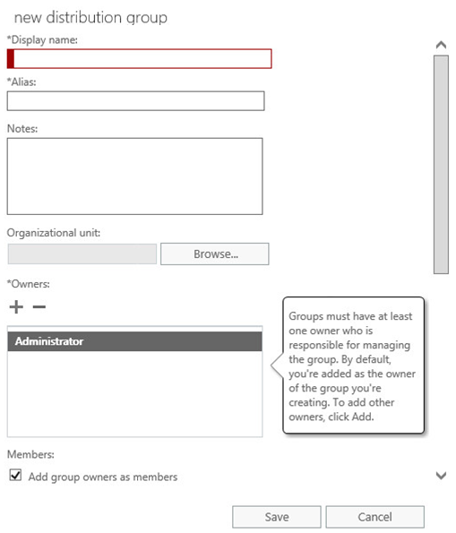 Create a distribution group (list) using Exchange Admin Center