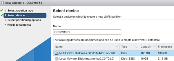 create vmfs datastore on iscsi lun