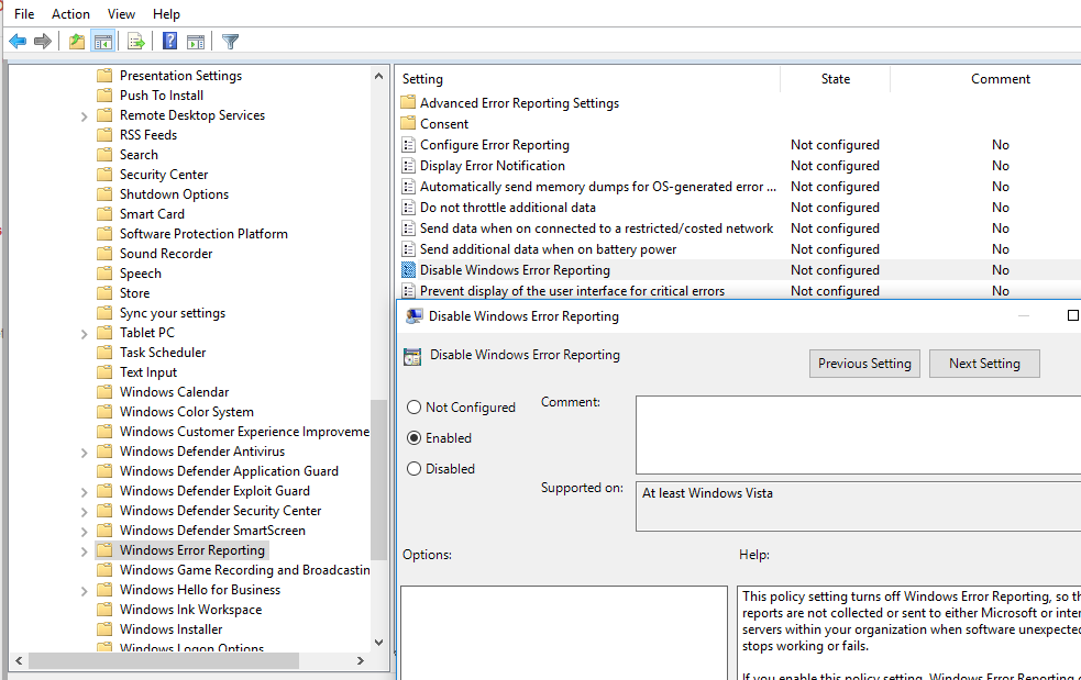 Disable Windows Error Reporting - GPO