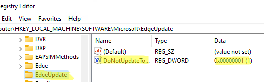 DoNotUpdateToEdgeWithChromium - registry key