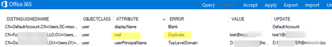 Finding duplicate e-mail addresses with Microsoft IdFix