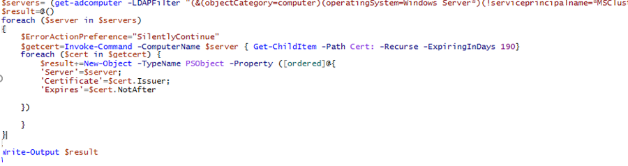 Scan Windows Certificate Store for Expiring Certificates remotely using powershell 