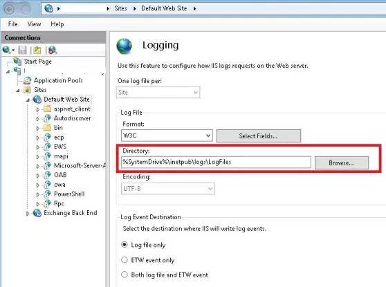 Change IIS logs path