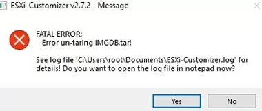 esxi-customizer gui fatal error: imgdb.tar Error un-taring 