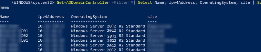 Get-ADDomainController list all domain controllers with operation system info