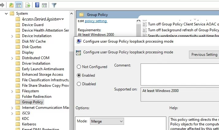 gpo - enable loopback processing mode