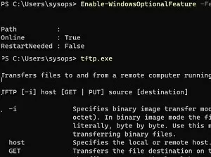 Enable tftp.exe client on Windows