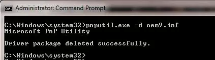 pnputil Driver package deleted successfully