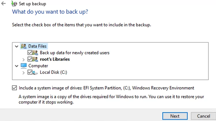 select what to backup