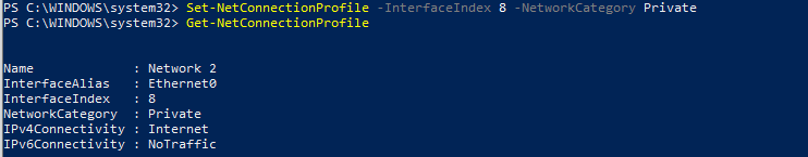 Set-NetConnectionProfile NetworkCategory - powershell