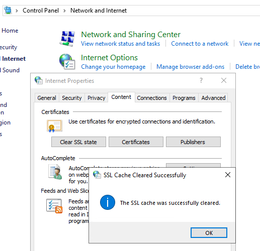 The SSL cache was successfully cleared