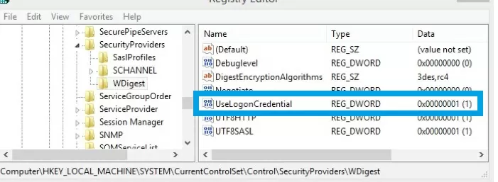 UseLogonCredential change in registry