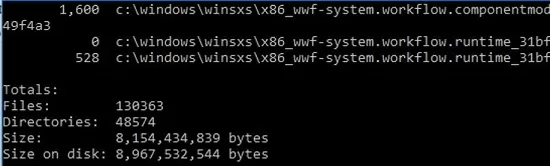 how to check the real size of winsxs folder using du tool