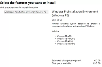 install Windows Preinstallation Envirinment in ADK 